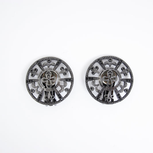 Christian Dior Vintage Stylish Round and Black Clip-on Earrings