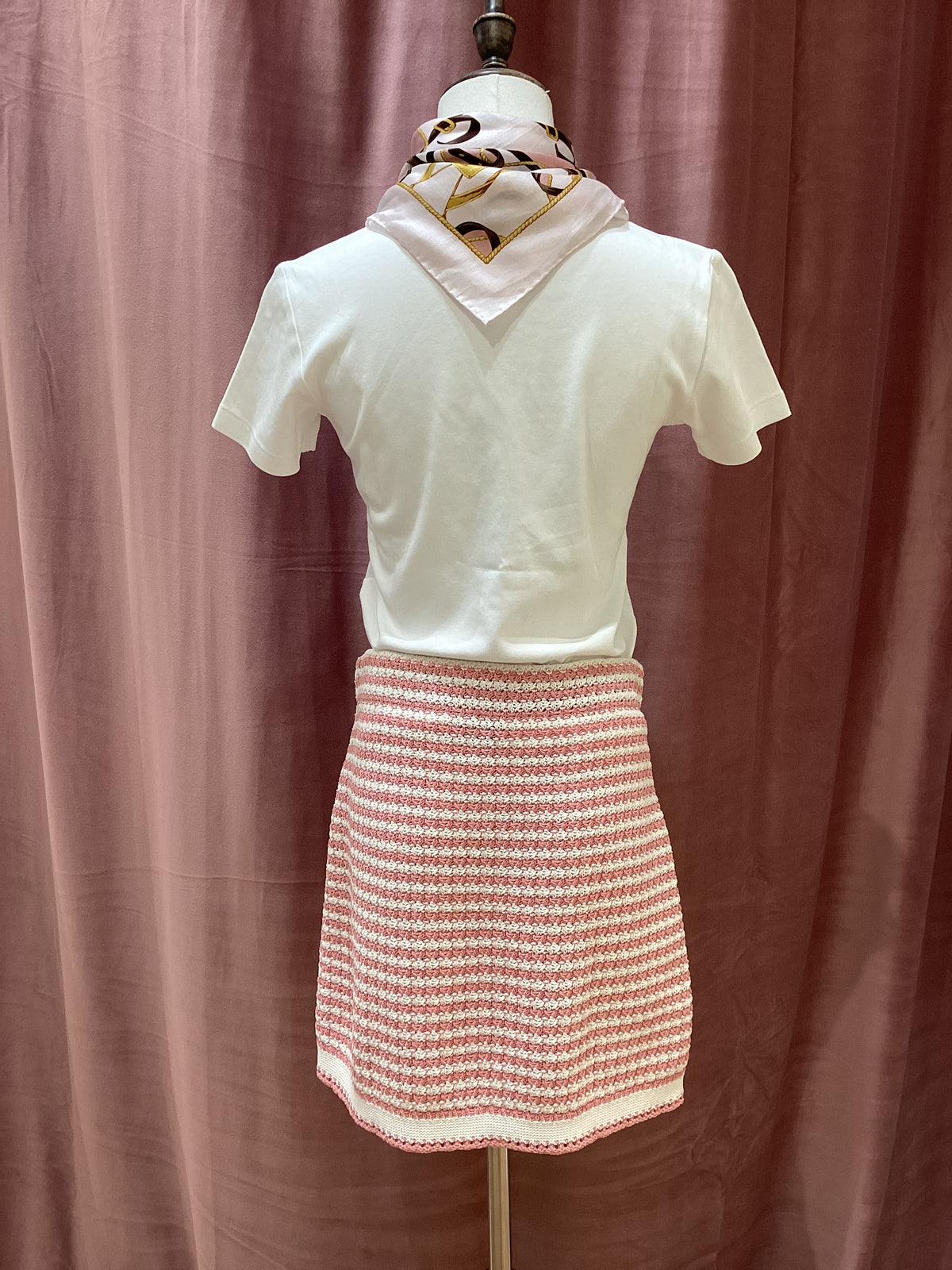 Chanel Vintage Unused Pink and White Knit Double Pocket Skirt