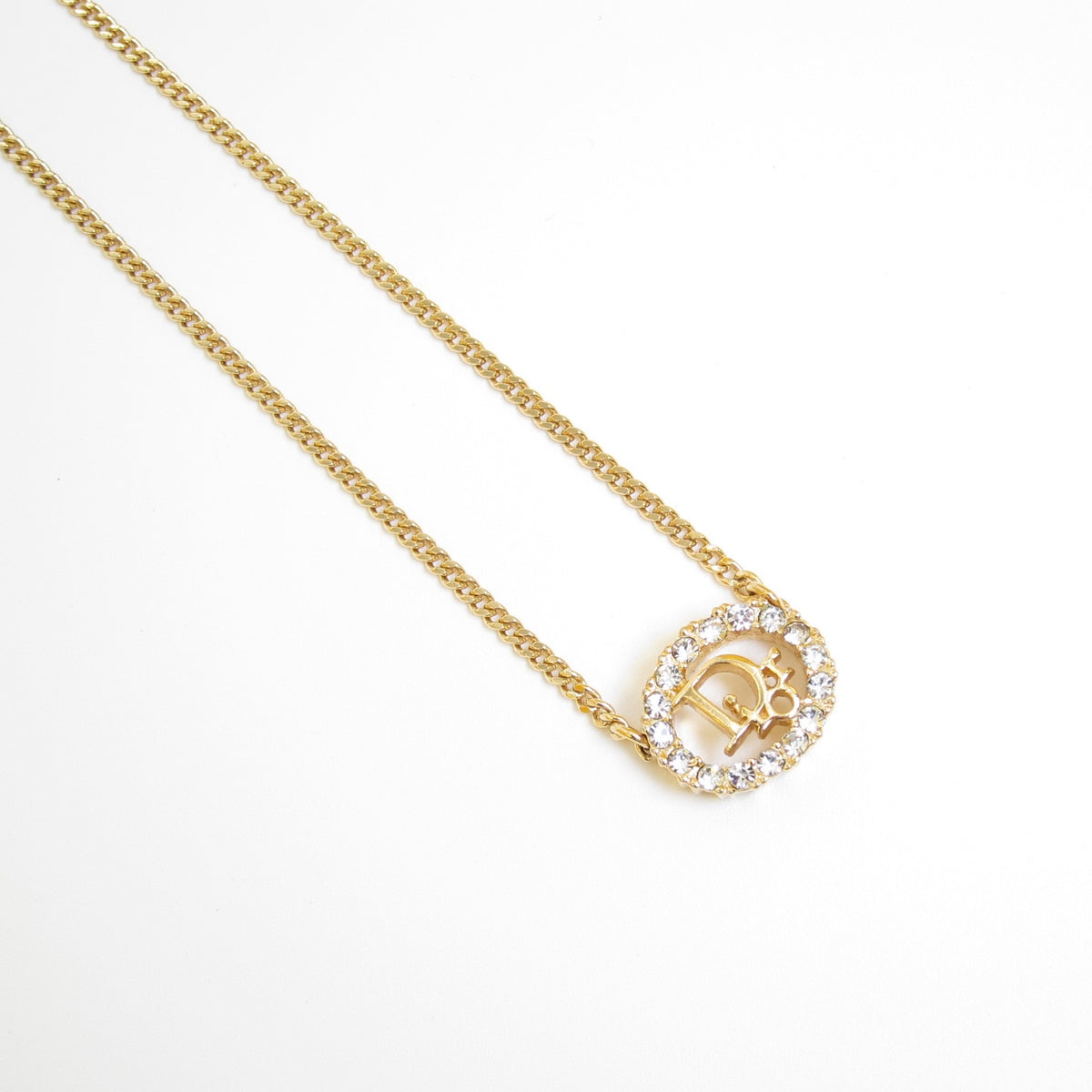 Christian Dior Vintage Round Rhinestone CD Logo Gold-Tone Necklace, 42cm