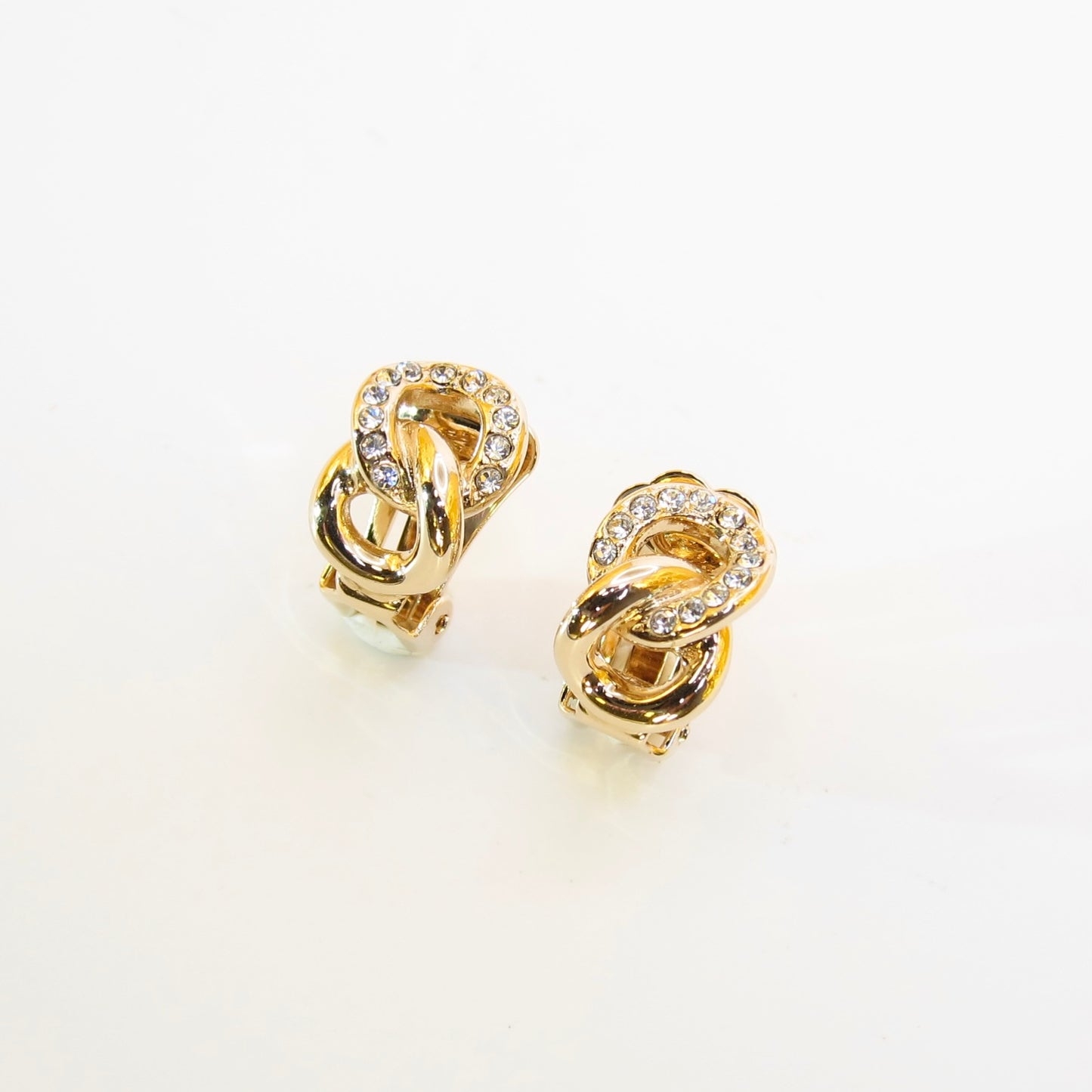 Christian Dior Vintage Rhinestone and Link Golden Clip-on Earrings