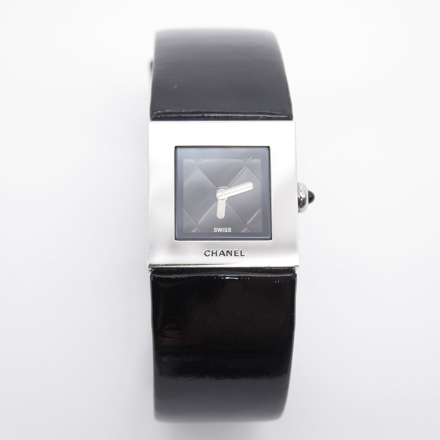 Chanel Vintage Matelasse Square Black Face with Leather Strap Watch