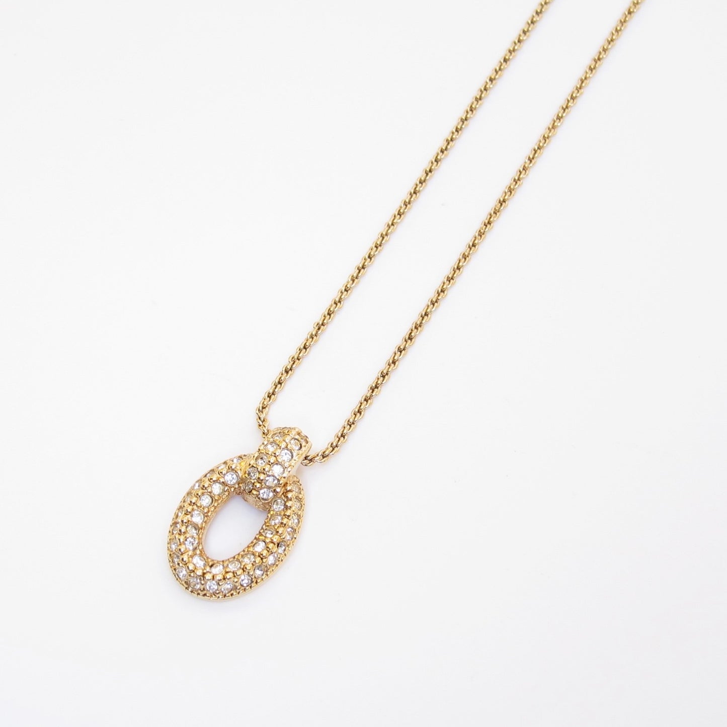Christian Dior Vintage Letter O with Rhinestone Golden Necklace