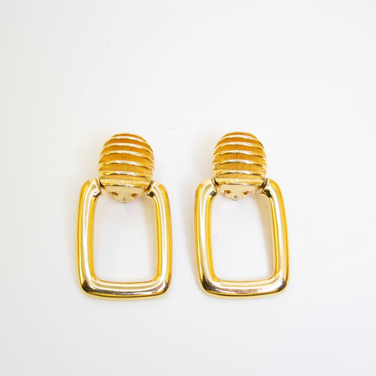 紀梵希復古時尚長方形金色夾式耳環