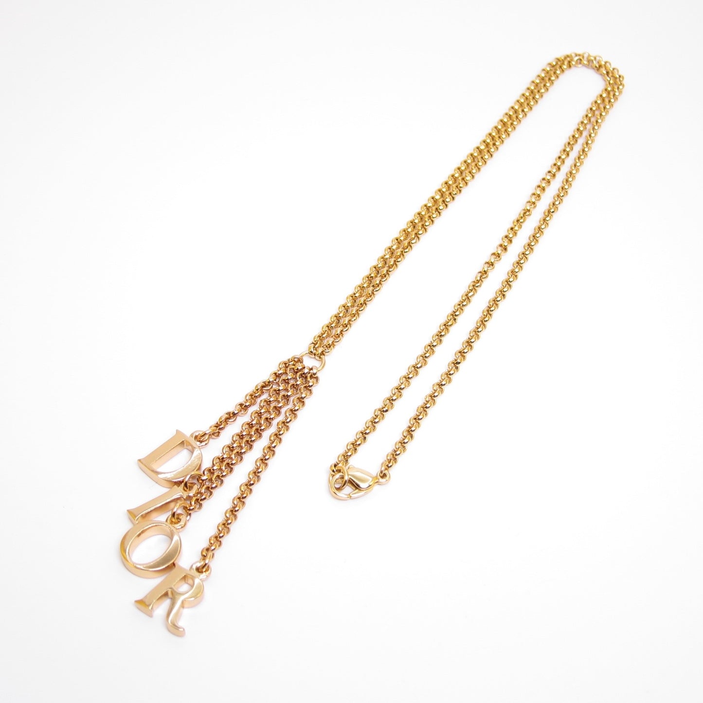 Christian Dior Vintage Dior Letter Charm Tassel Golden Long Necklace