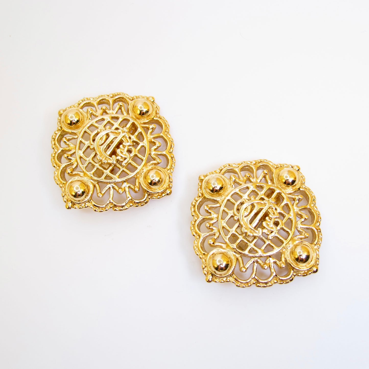 Christian Dior Vintage Dior Logo Stylish Golden Clip-on Earrings