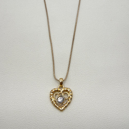Yves Saint Laurent Vintage Heart Motif with Rhinestone Golden Necklace