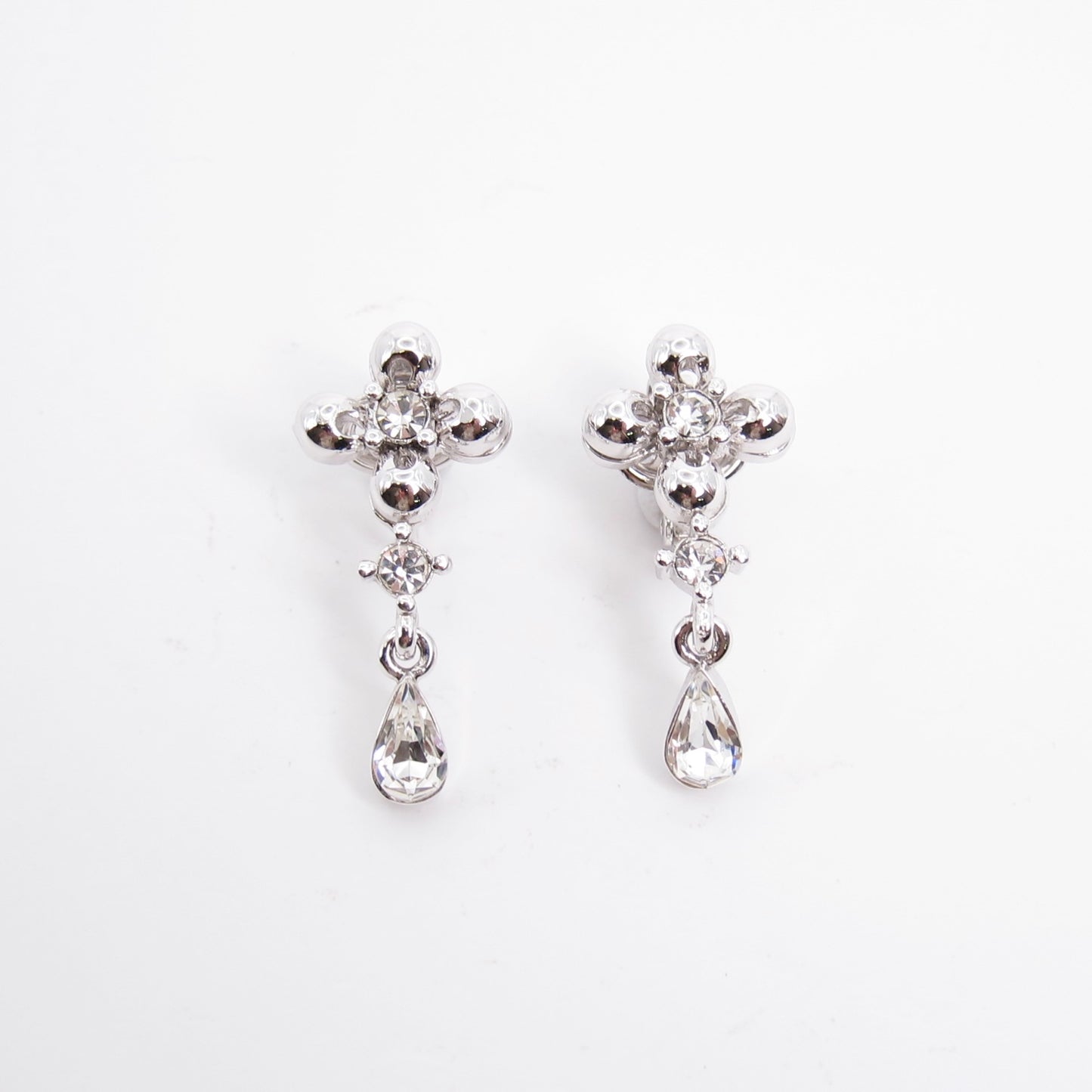 Nina Ricci Vintage Swing Rhinestone Silver Clip-on Earrings