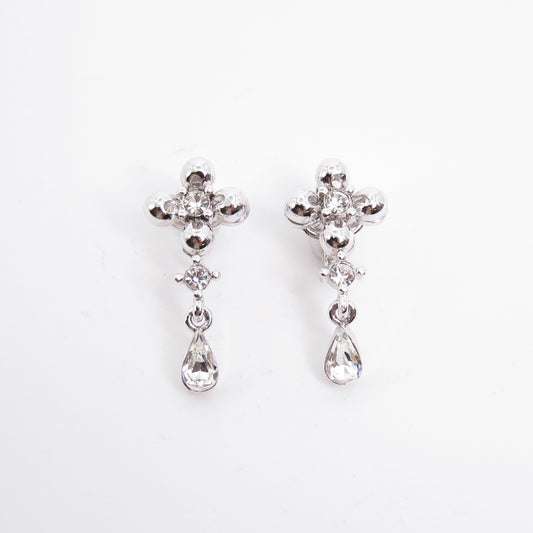 Nina Ricci Vintage Swing Rhinestone Silver Clip-on Earrings