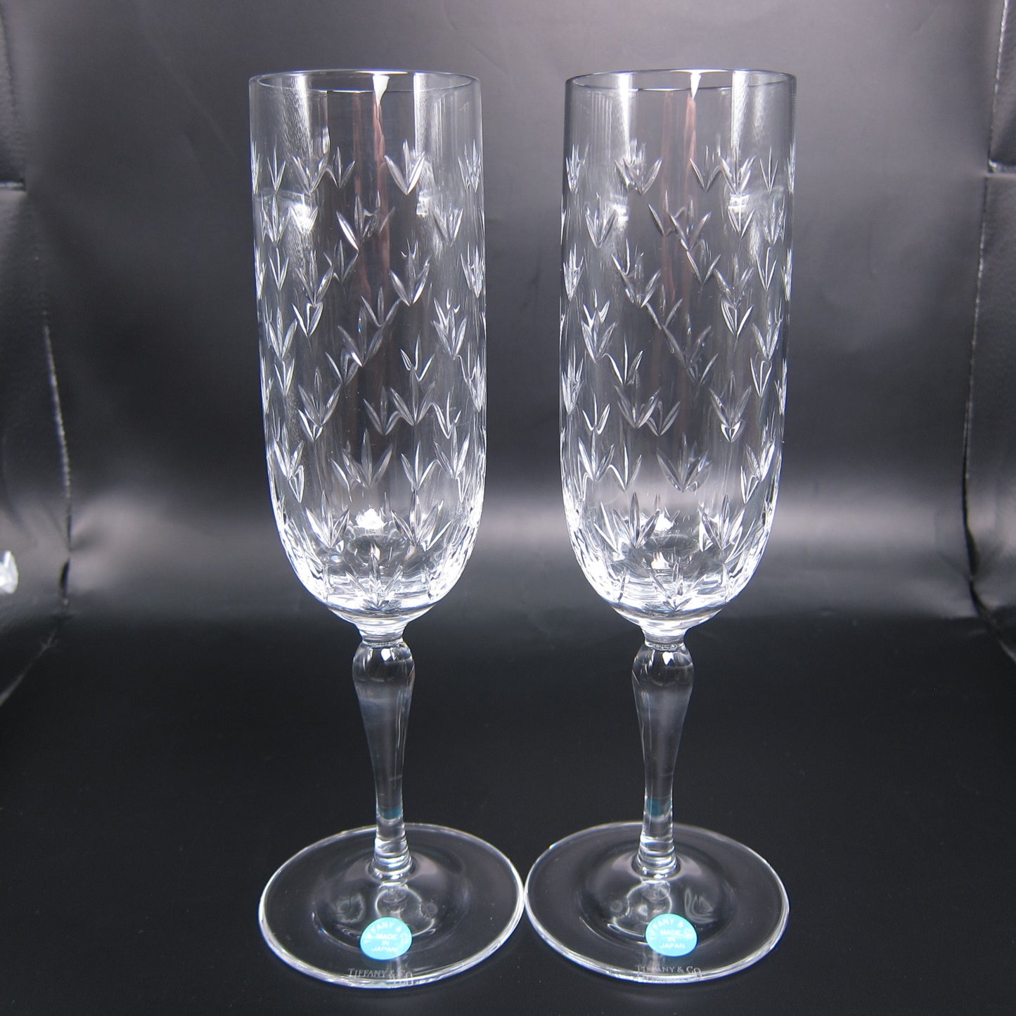 Tiffany Vintage Unused Flower Motif Flute Type Champagne Glass Set of 2