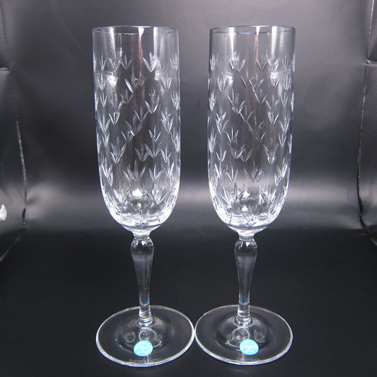 Tiffany Vintage Unused Flower Motif Flute Type Champagne Glass Set of 2