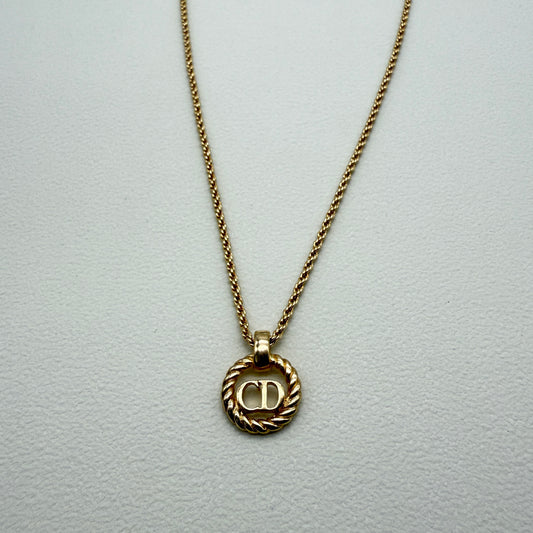 Christian Dior Vintage CD Logo in Twist Circle Golden Necklace