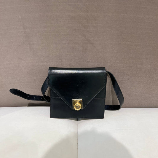 Celine Vintage Mini Square Black Leather Shoulder Bag