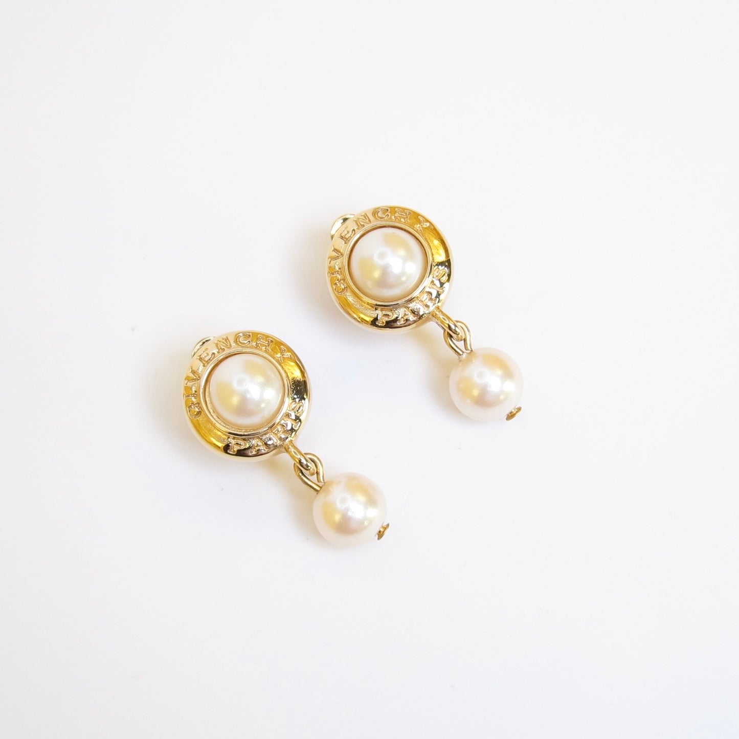 Givenchy Vintage Givenchy Logo Pearl Dangle Golden Clip-on Earrings
