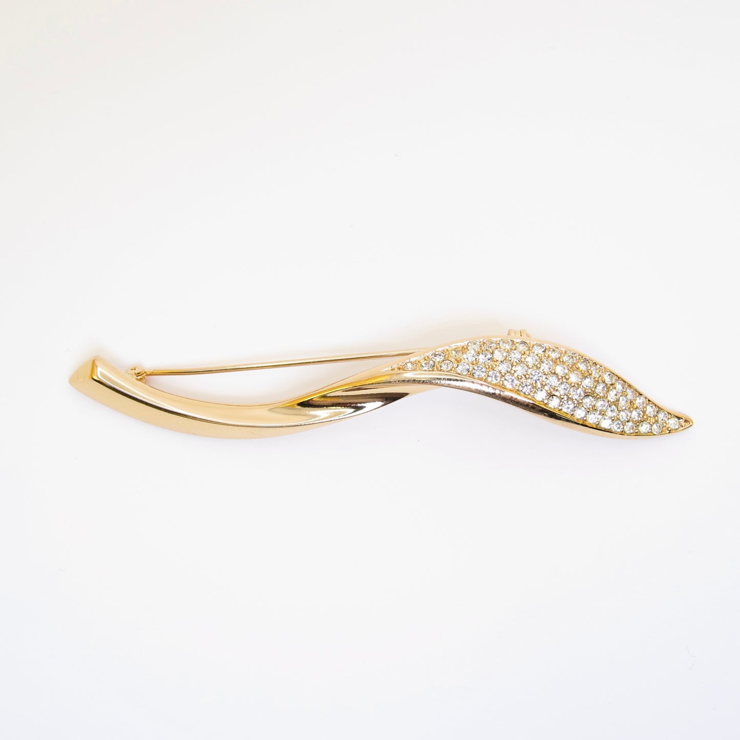 Christian Dior Vintage Leaf Motif with Rhinestone Golden Brooch