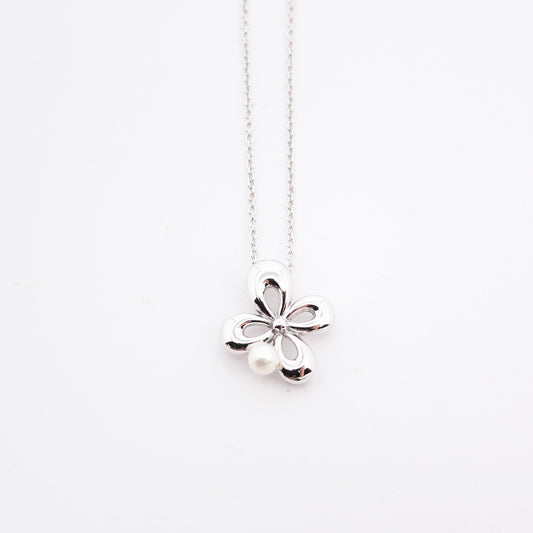 Tasaki Vintage Flower Motif with Pearl Silver Necklace