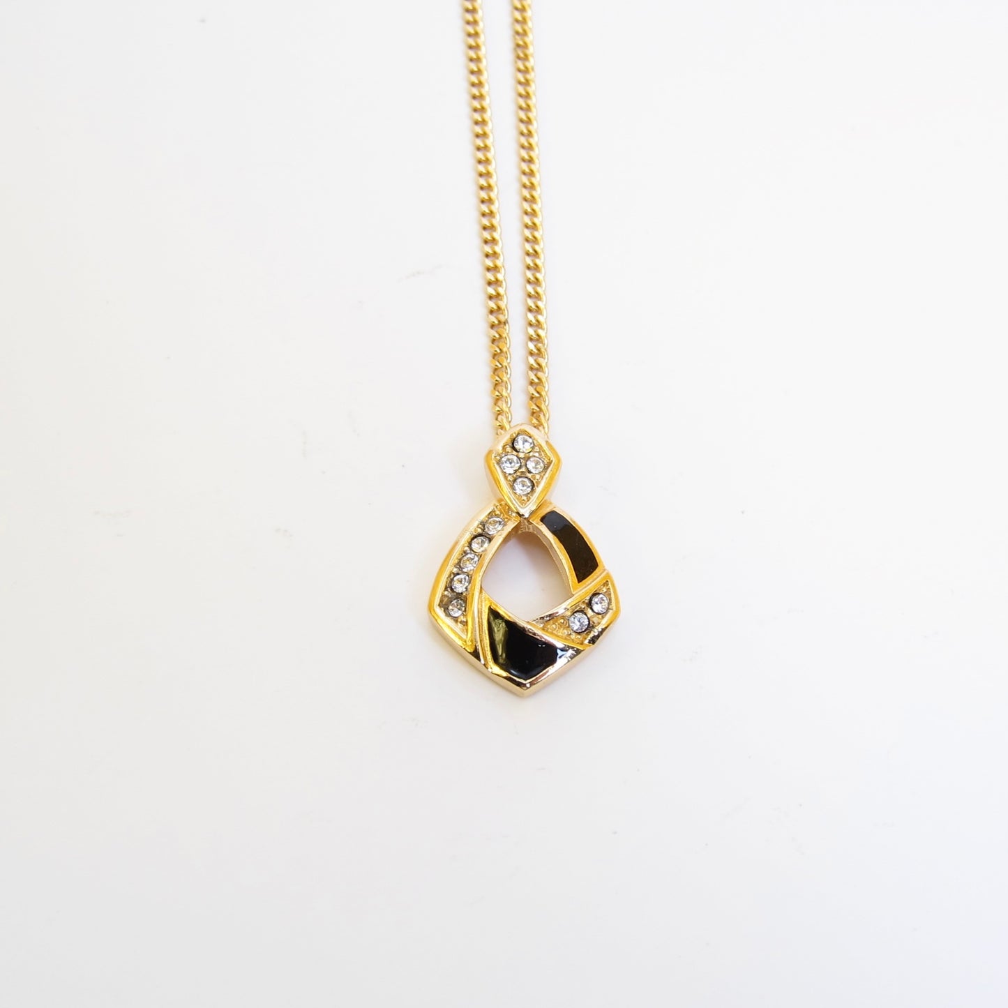 Christian Dior Vintage Black and Rhinestone Golden Necklace