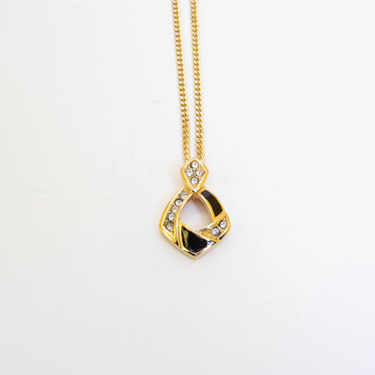 Christian Dior Vintage Black and Rhinestone Golden Necklace