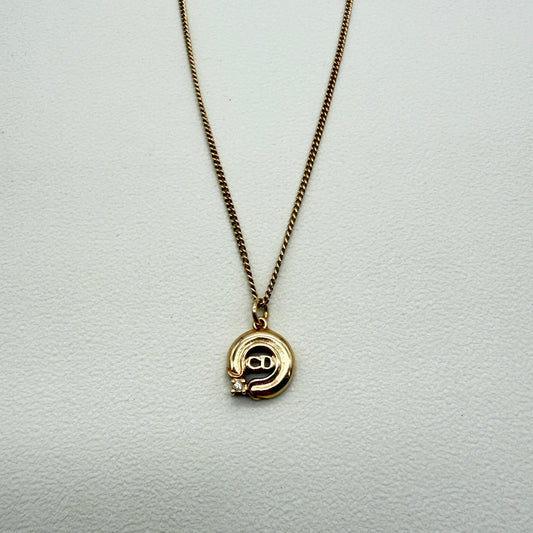 Christian Dior Vintage CD Logo in Circle with Rhinestone Golden Necklace