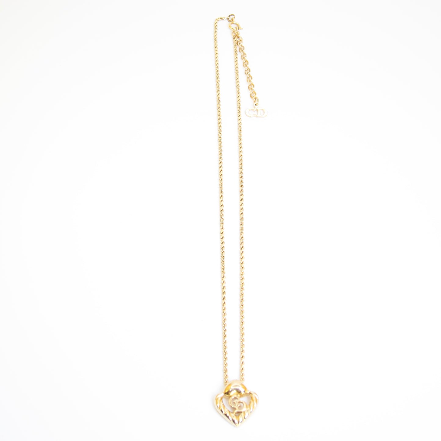 Christian Dior Vintage CD Logo in Heart Shape Golden Necklace