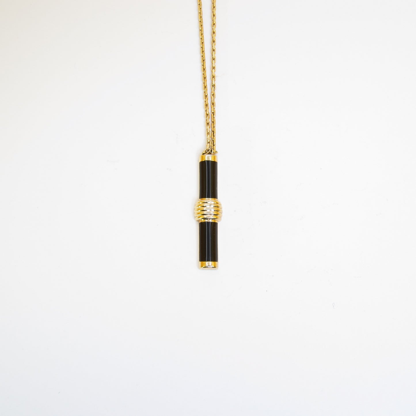 Christian Dior Vintage Black Enamelled Pendant Golden Necklace