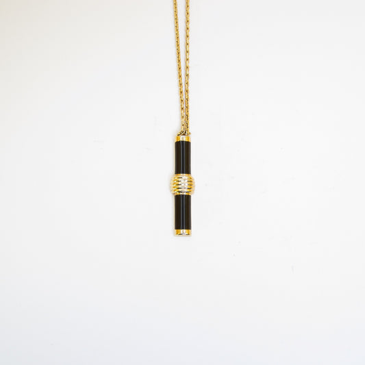 Christian Dior Vintage Black Enamelled Pendant Golden Necklace