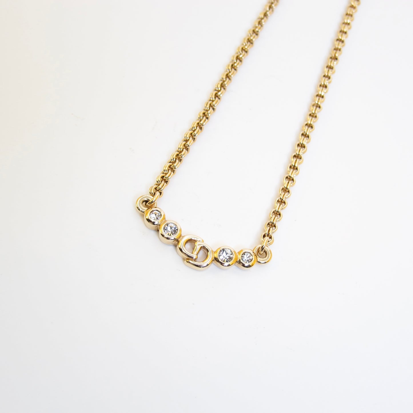 Christian Dior 復古 CD 標誌和水鑽金色項鍊