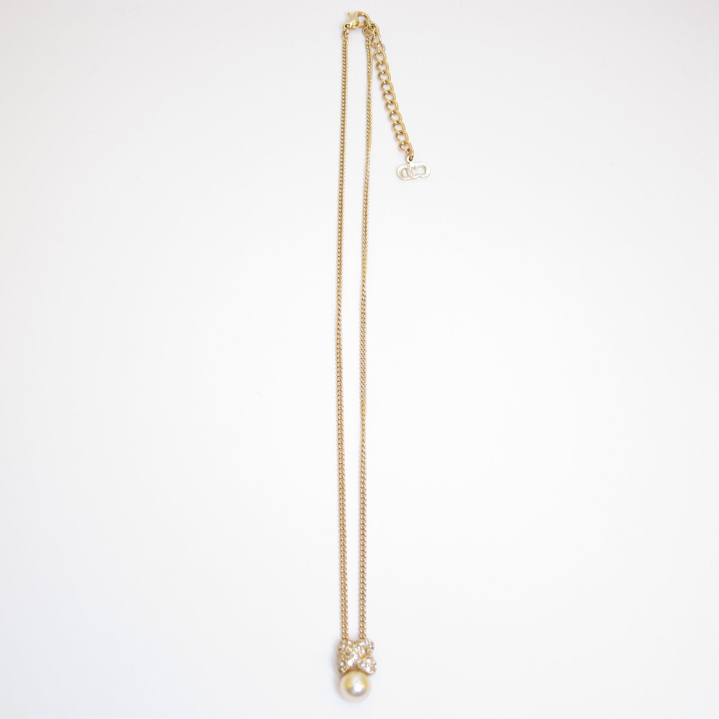 Christian Dior Vintage Pearl and Rhinestone Knot Golden Necklace