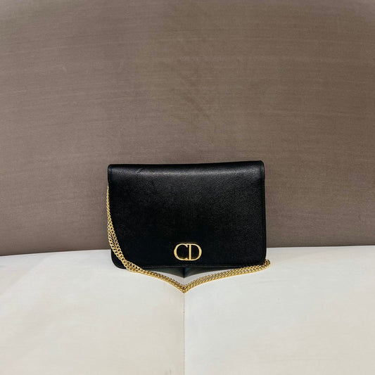 Christian Dior Vintage 3-Ways Cd Logo Black Leather Shoulder Bag With Golden Chain Strap