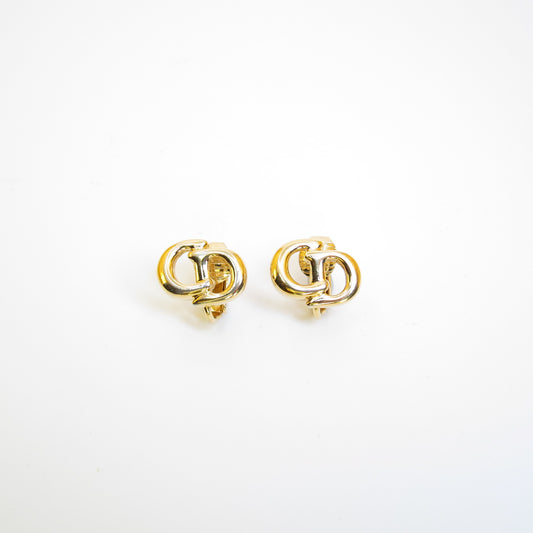 Christian Dior Vintage CD Logo Golden Clip-on Earrings