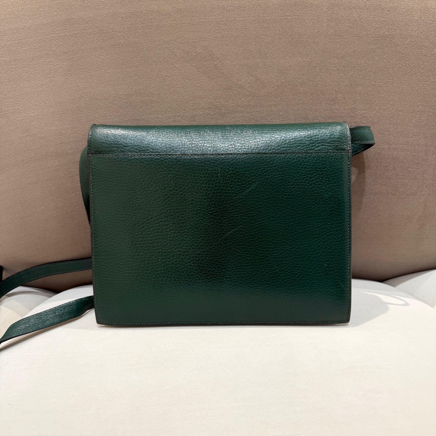 Celine Vintage Circle Logo Forest Green Leather Shoulder Bag