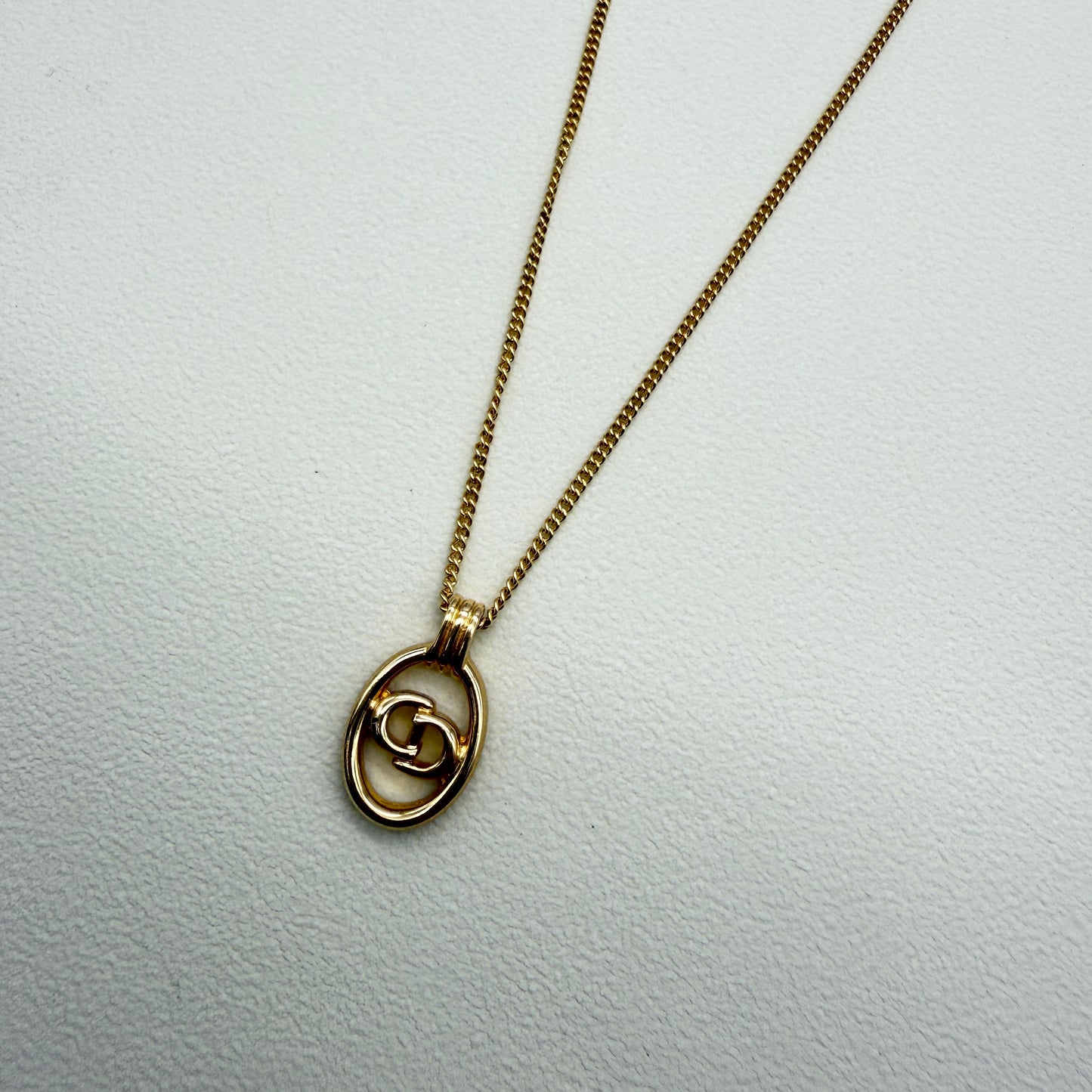 Christian Dior Vintage CD Logo in Oval Shape Golden Necklace