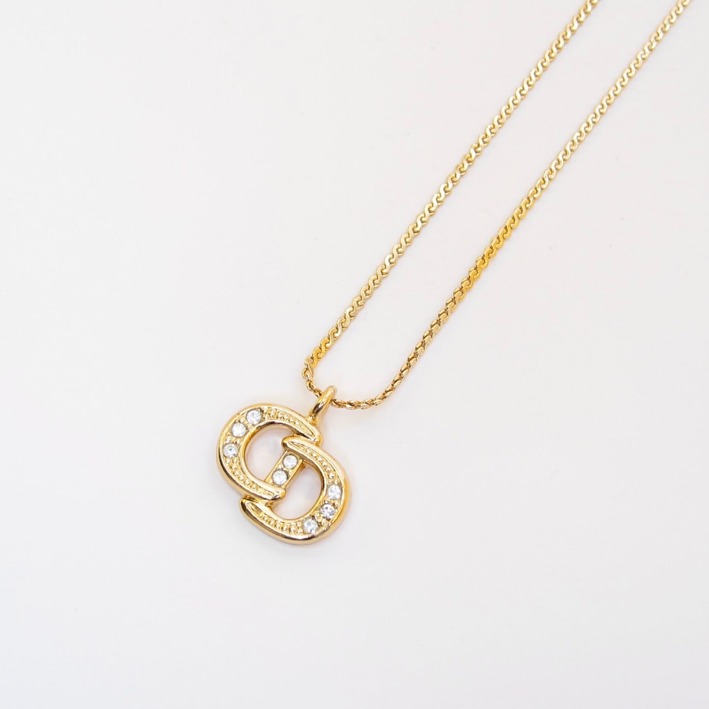 Christian Dior Vintage CD Logo with Rhinestone Golden Necklace