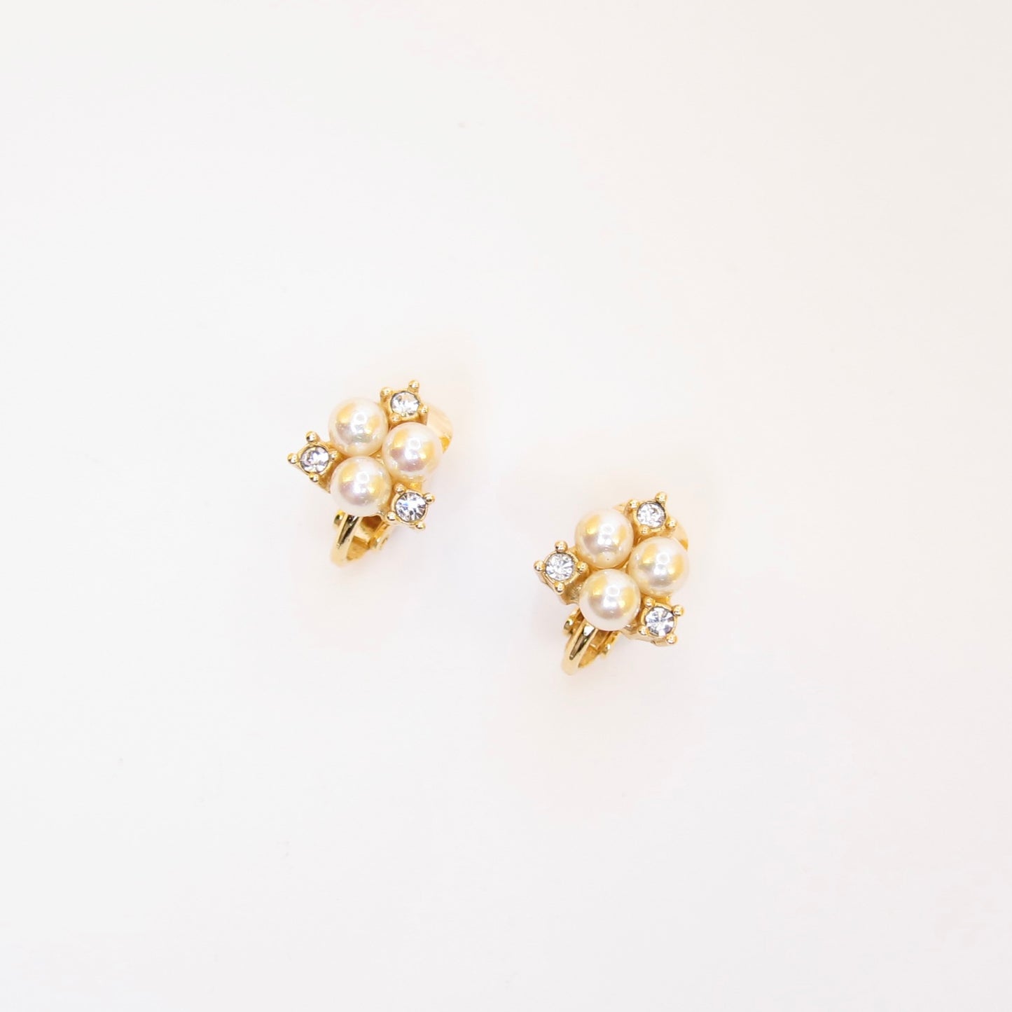 Christian Dior Vintage Pearl and Rhinestone Golden Clip-on Earrings