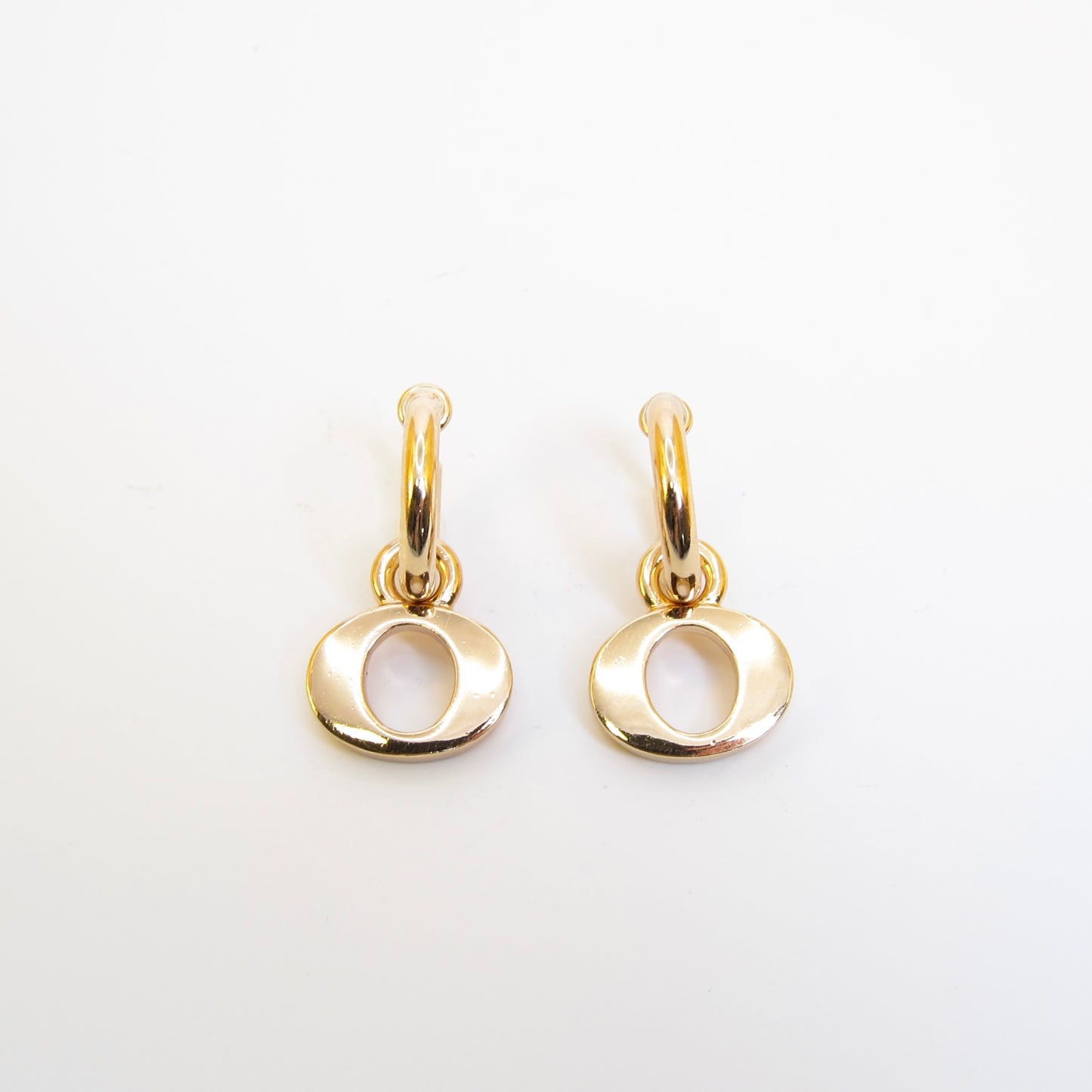 Christian Dior Vintage Letter O Dangling 2-way Usage Golden Hoop Earrings