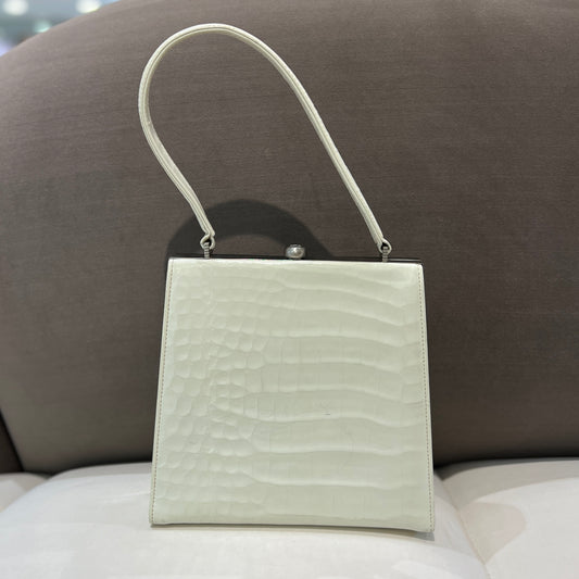 Versace White Embossed Croc Leather Handbag