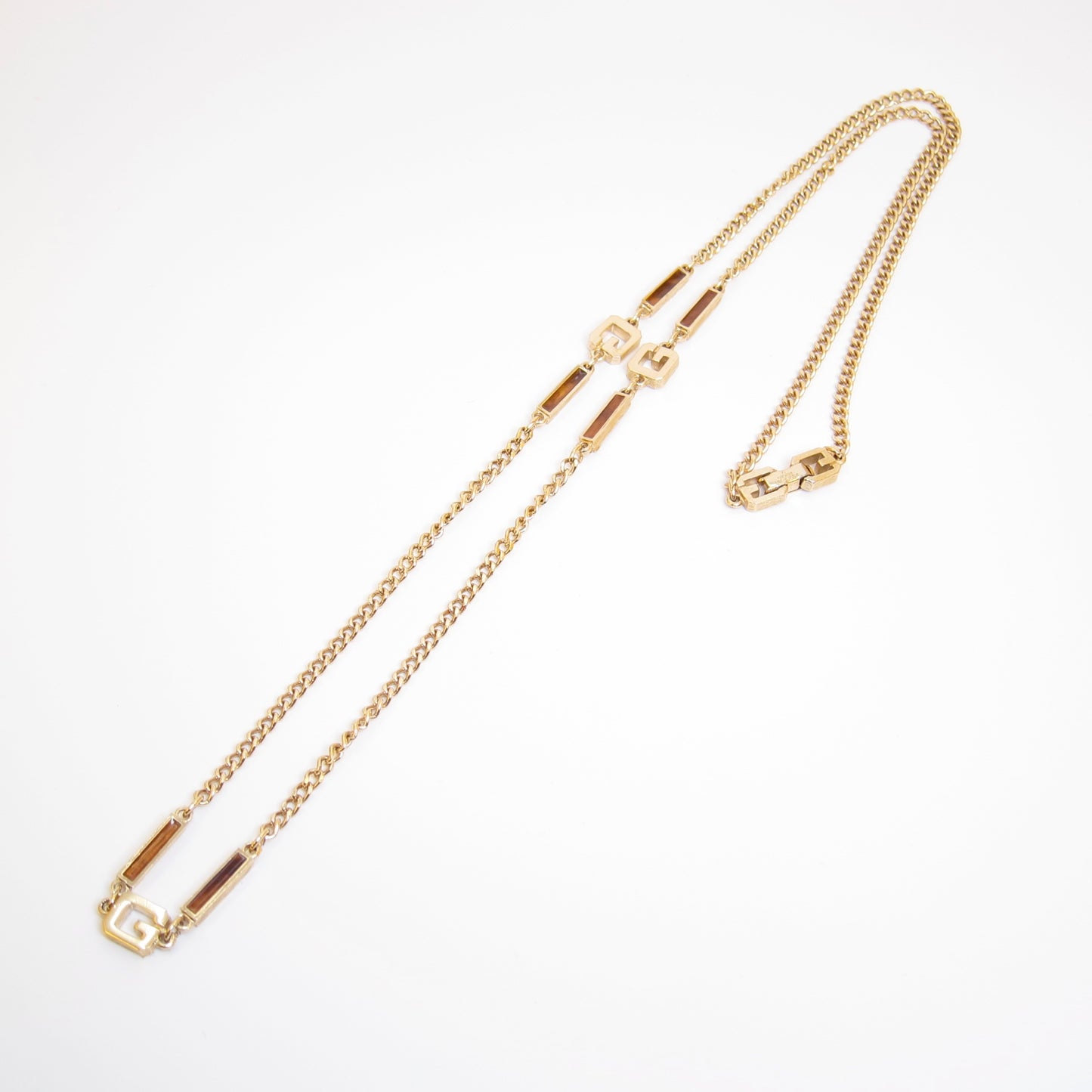 Givenchy Vintage G Logo Brown and Golden Long Necklace