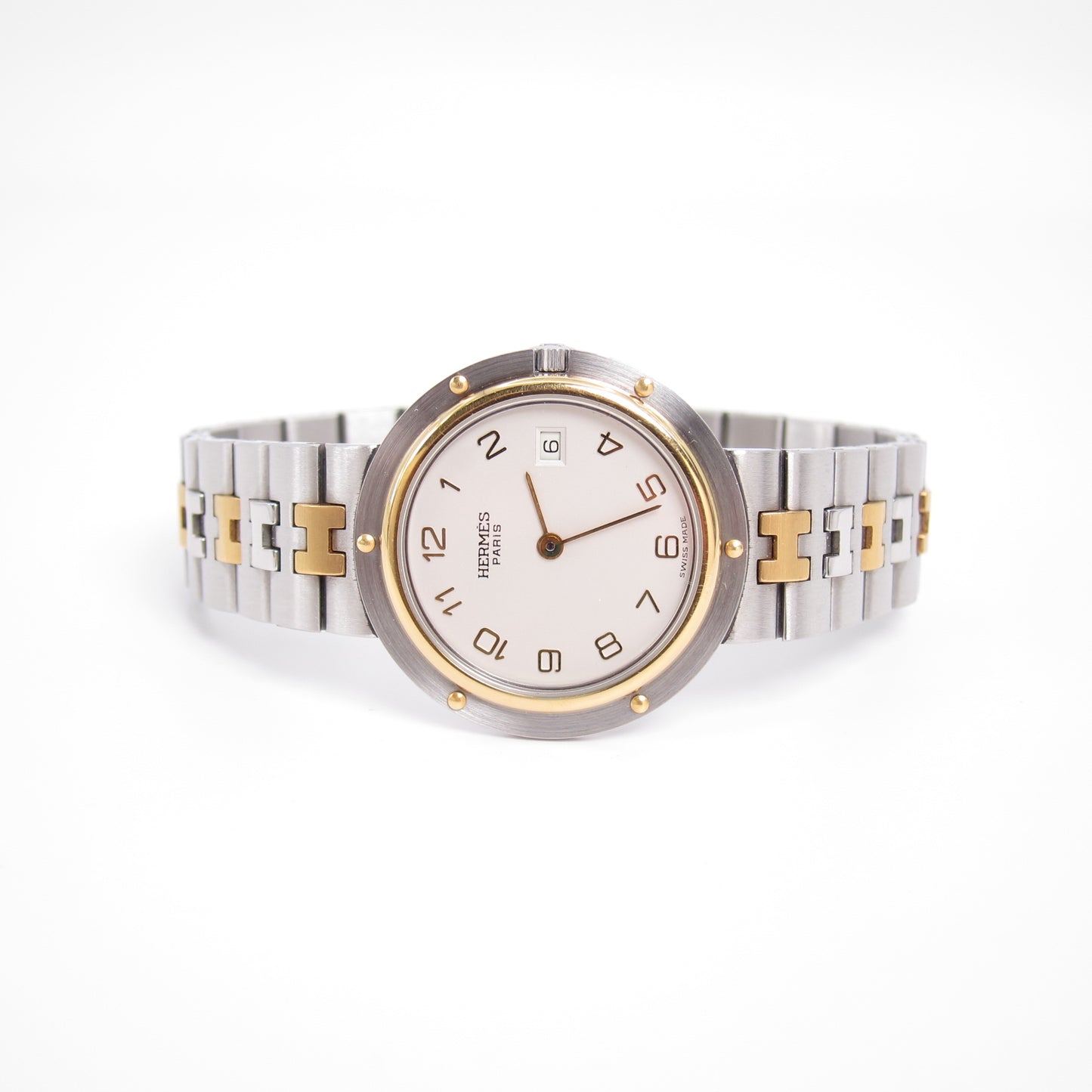 Hermes Vintage Olympia White Face with Date and H Bracelet Two Tone Watch