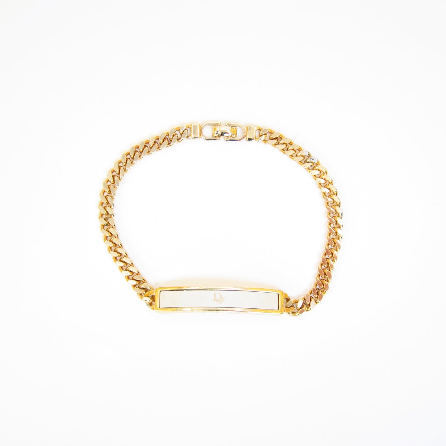 Christian Dior Vintage Dior Logo on Silver and Golden Bar Bracelet