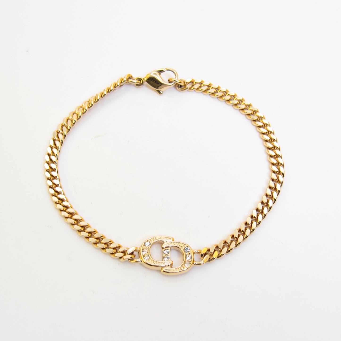 Christian Dior 復古 CD 標誌鑲鑽金色手鐲