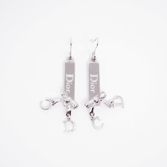 Christian Dior Vintage CD Logo and Ribbon Silver Earrings