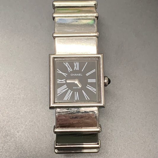 Chanel Vintage Mademoiselle Black Face Stainless Steel Watch
