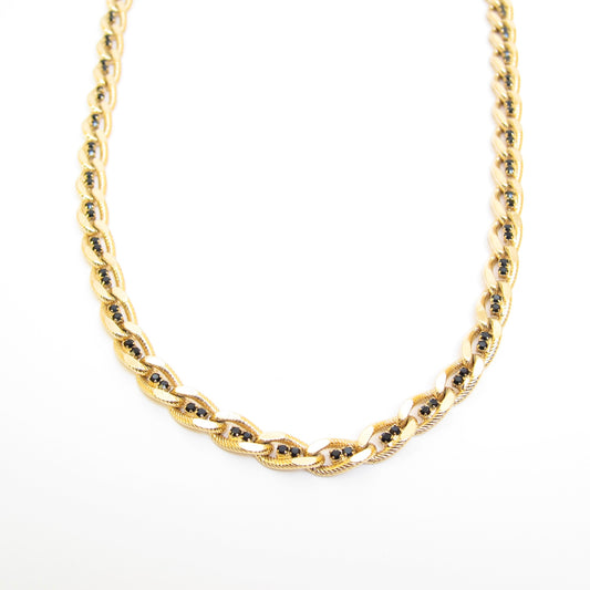 Givenchy Vintage Black Color Stone Golden Chain Necklace
