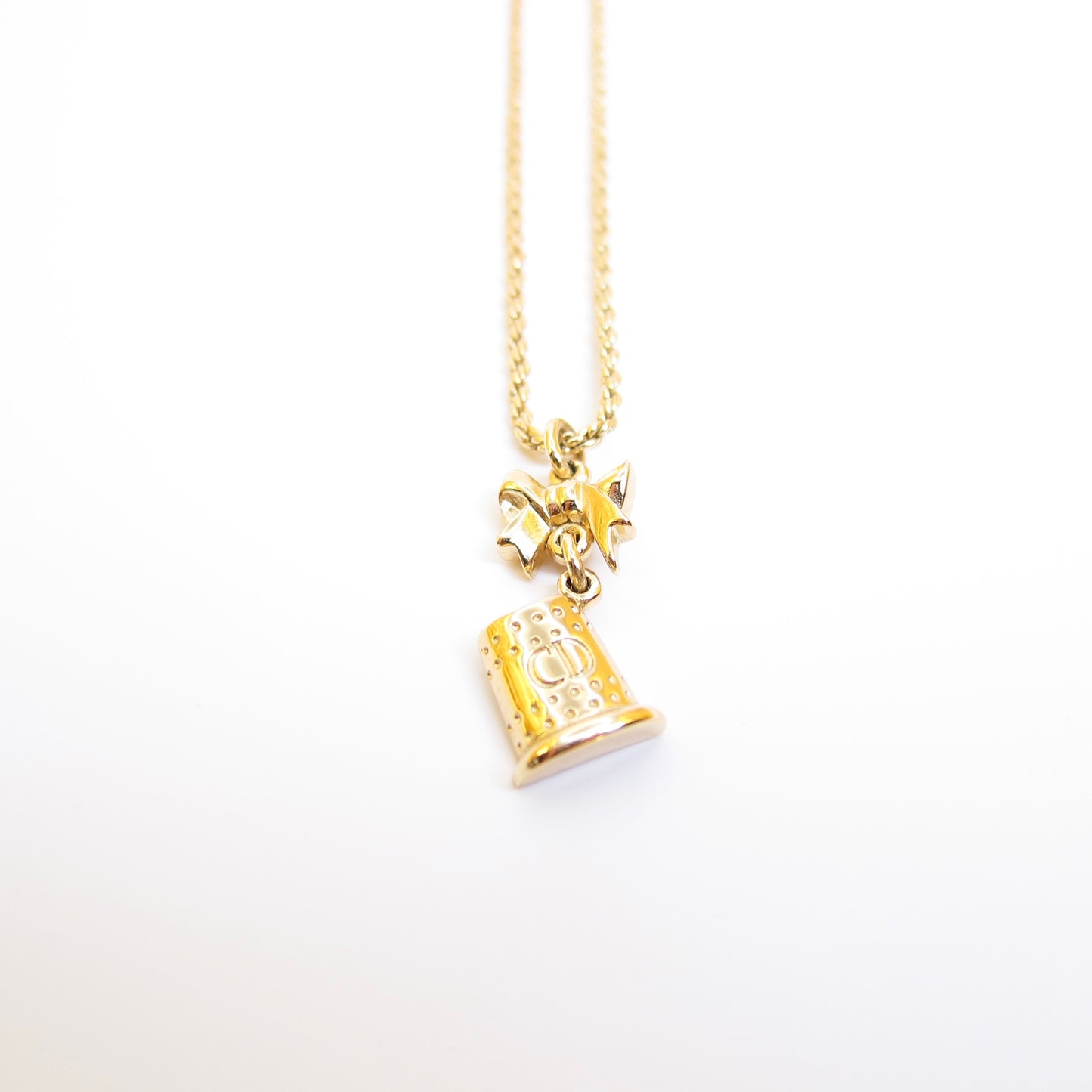 Christian Dior Vintage CD Logo on Hat and Ribbon Golden Necklace