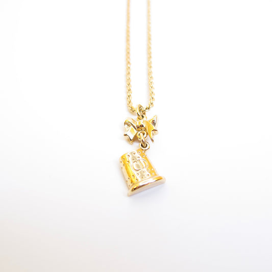 Christian Dior Vintage CD Logo on Hat and Ribbon Golden Necklace