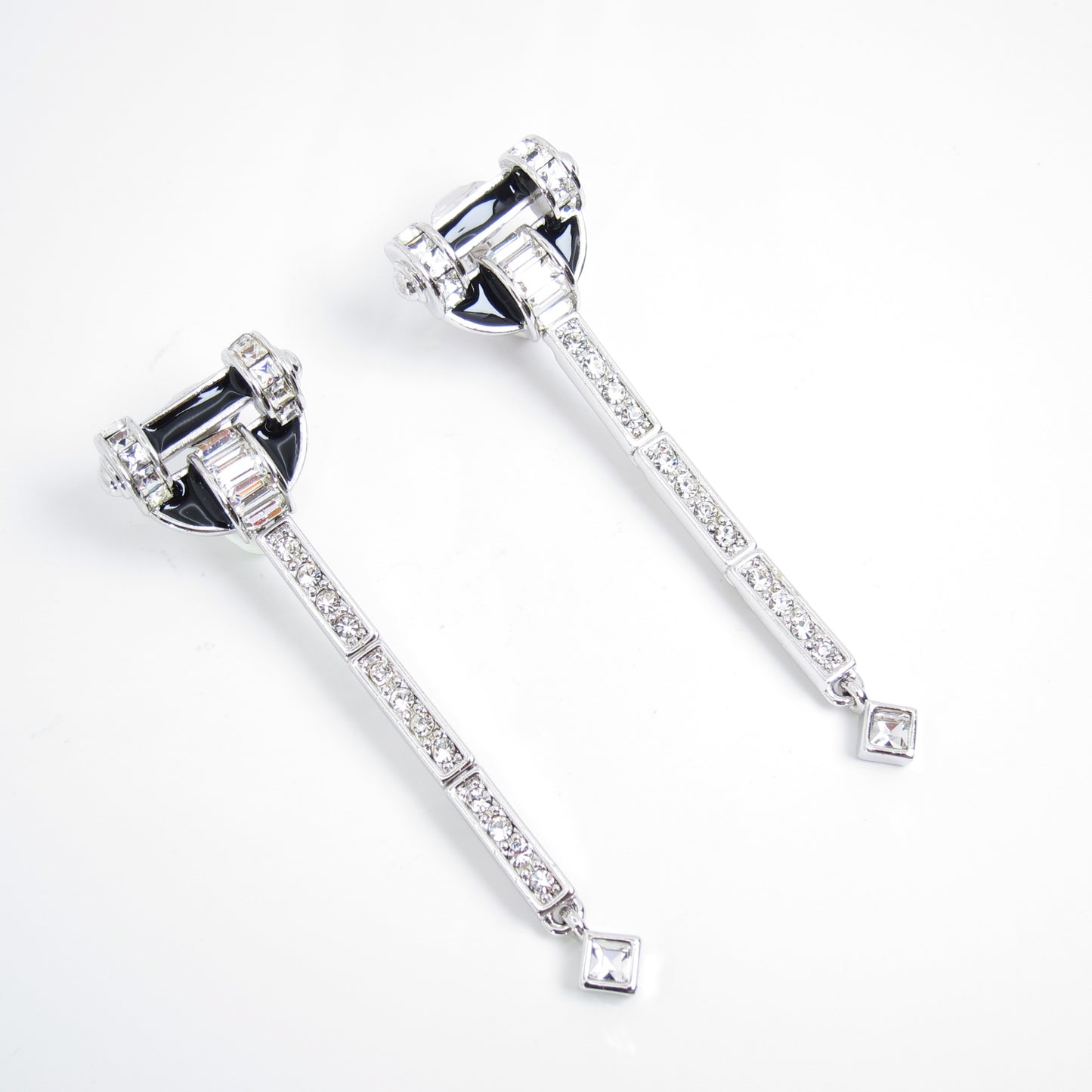 Givenchy Vintage Black and Rhinestone Silver Clip-on Earrings