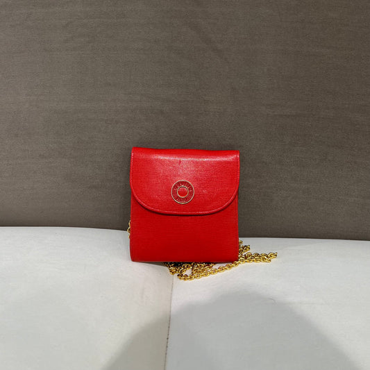 Celine Vintage Classic Circle Logo Red Leather with Golden Chain Mini Bag