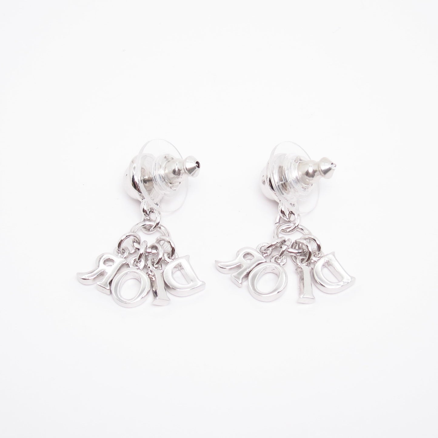 Christian Dior Vintage Dior Letter Charm Dangle Silver Earrings