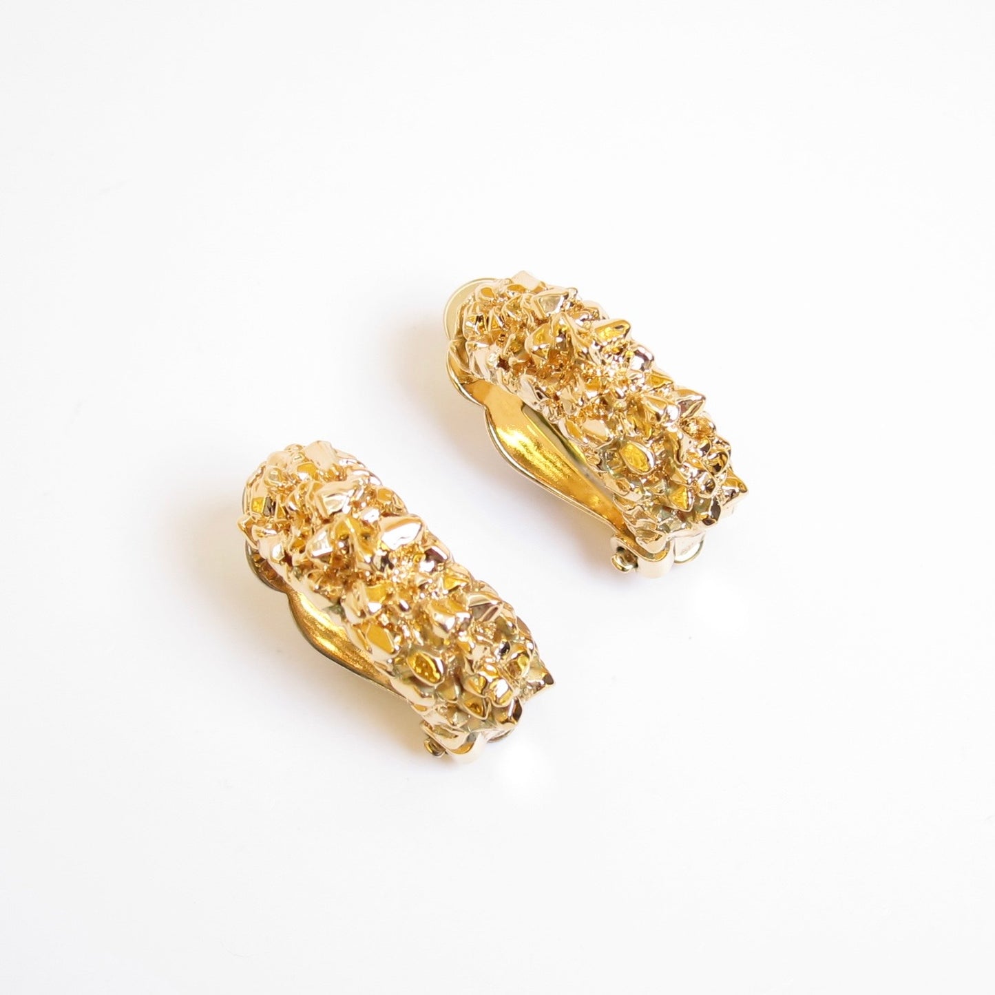Nina Ricci Vintage Textured Nugget Golden Hoop Clip-on Earrings