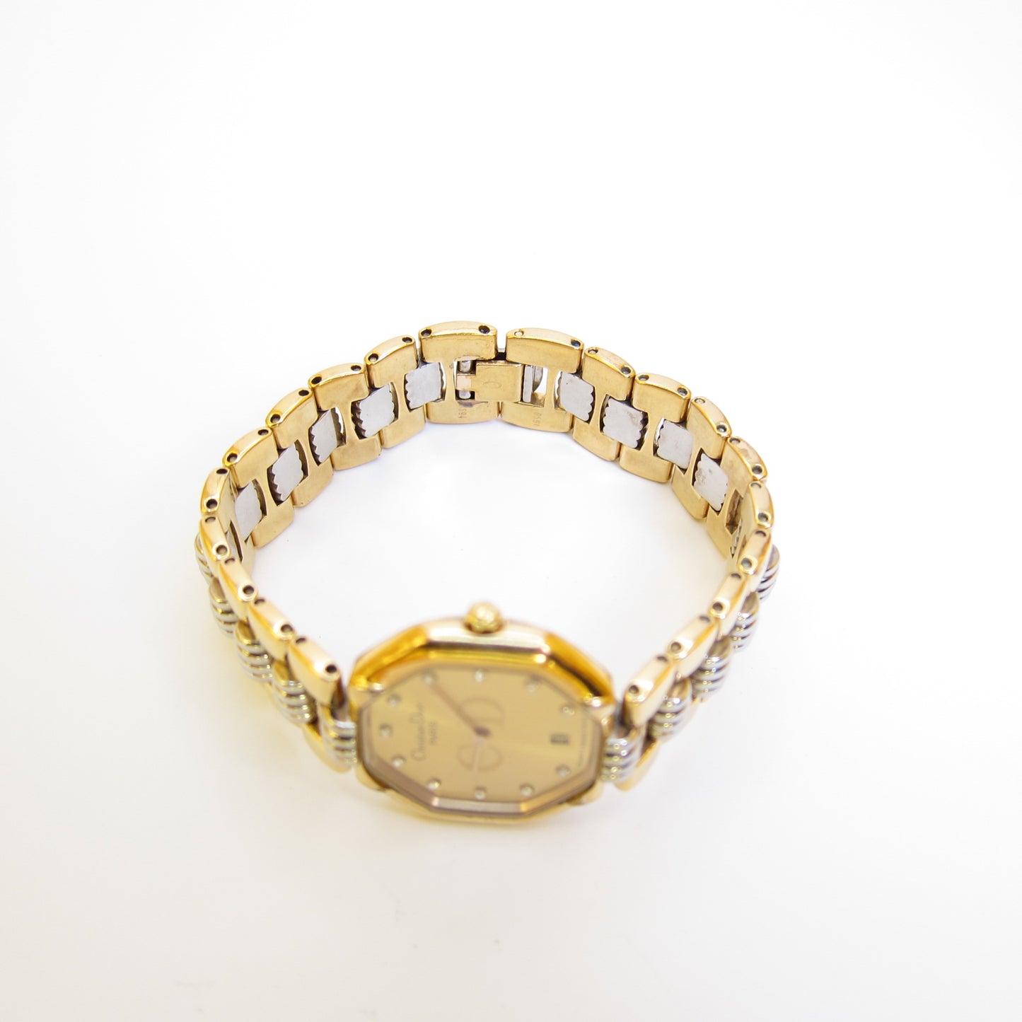 Christian Dior Vintage Octagon Golden Face Diamond Dial Two Tone Watch