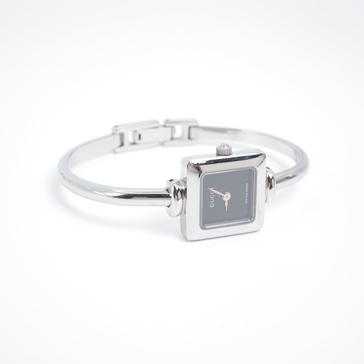 Gucci Vintage 1900L Black Square Dial Silver-Tone Bangle Watch